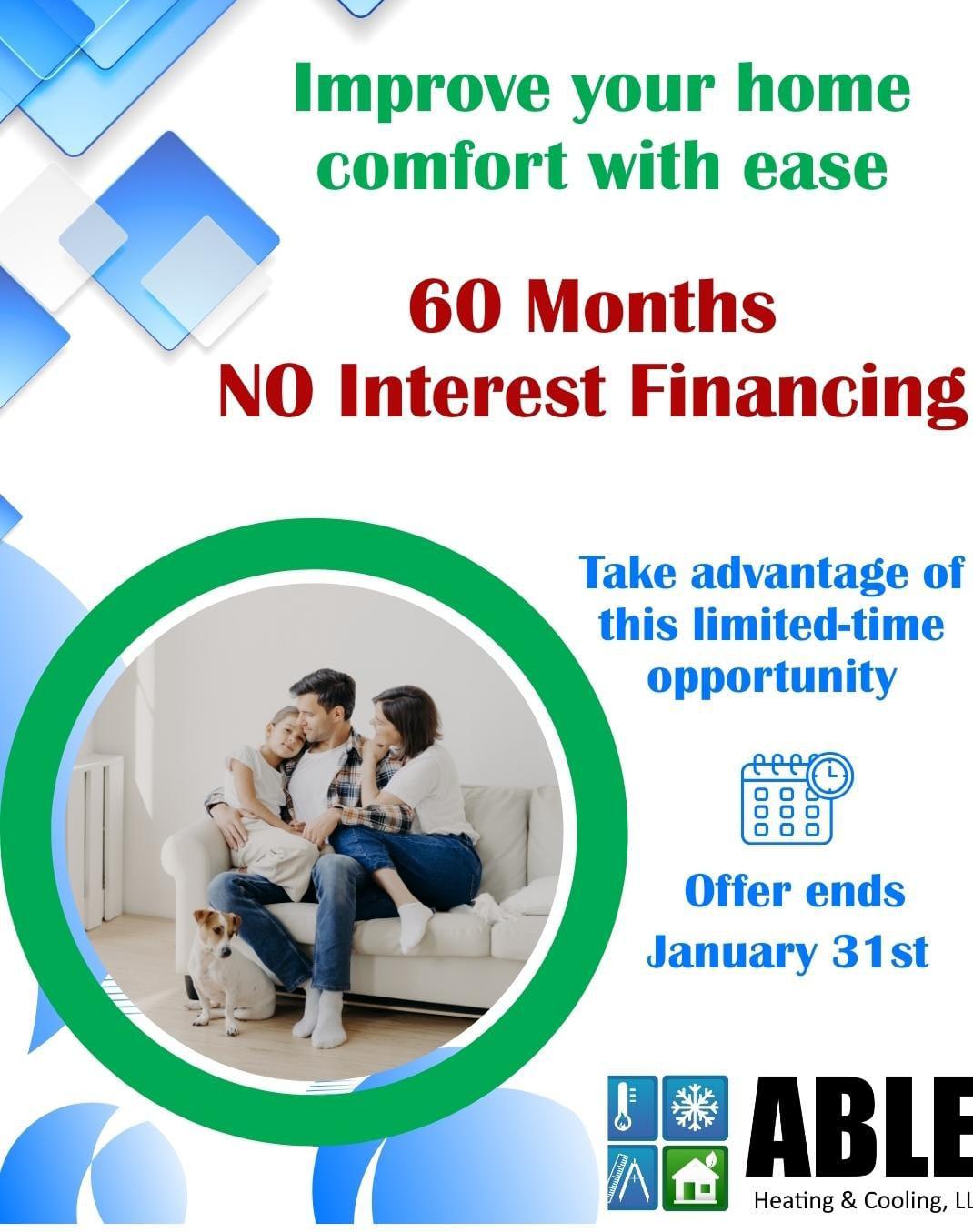 60 Months No Interest Financing